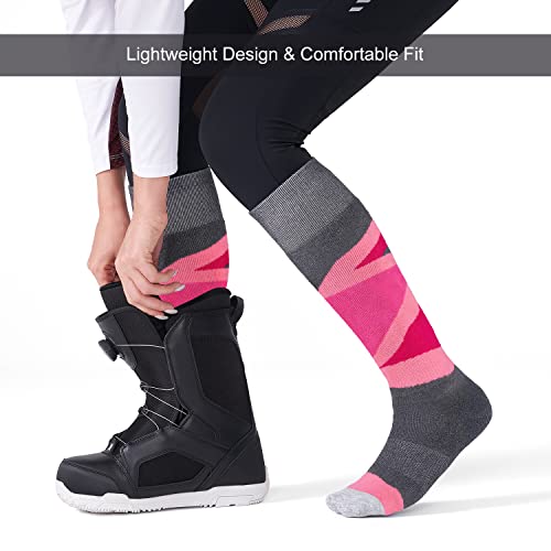 Cs Celersport 2 Pack Women's Ski Socks With Full Cushion, Wool Winter Warm Socks For Skiing Snowboarding, Grey + Rose, Medium #TOP4