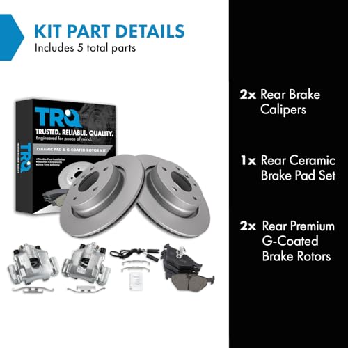Image of TRQ Rear Brake Pad and Rotor Set Ceramic G Coated Rotors Calipers | For 2000 BMW 323i 323Ci 2001-2003 325i 325Ci