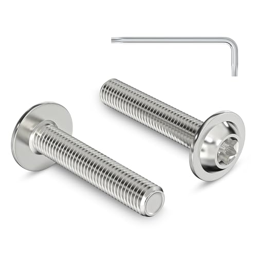 20 tornillos de cabeza alomada M5 x 25 mm con brida, accionamiento torx, acero inoxidable, A2, V2A, rosca completa con llave Torx