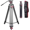 miliboo Tripod for Video Camera Heavy Duty Tripod with Fluid Head Max Working Height 76.4'', High-Angle Photography Tripod with Center Spreader, Extended QR Board, Load 22lbs, Aluminum, MTT602II-AL