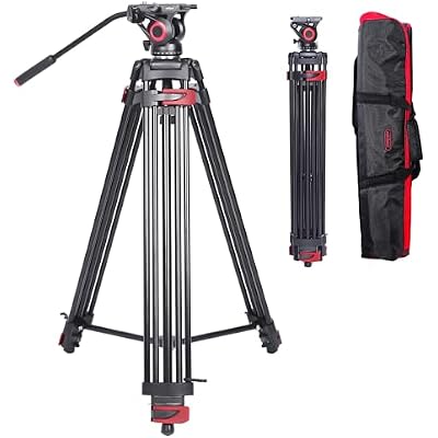 miliboo Tripod for Video Camera Heavy Duty Tripod with Fluid Head Max Working Height 76.4'', High-Angle Photography Tripod with Center Spreader, Extended QR Board, Load 22lbs, Aluminum, MTT602II-AL