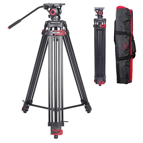 MILIBOO mtt602II-a Upgraded Camera Tripod Fluid Head Tripods for Camera, Max Working Height 76.4 inches, Max Load 22lbs, Max Tube Diameter 20mm, with Center Spreader, Extended QR Board, Aluminum
