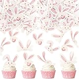 40Pack Edible Happy Easter Cupcake Toppers for Rabbit Ears Bunny Party Decorations Cake Picks Cake Food Decor Appetizers Toothpicks Party Supplies ears (ears 2)
