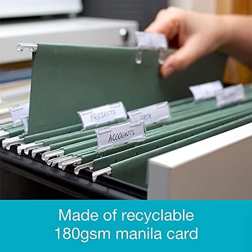 Summit Foolscap Filing Cabinet Suspension Files, Green, 25 Pack, Green Folders