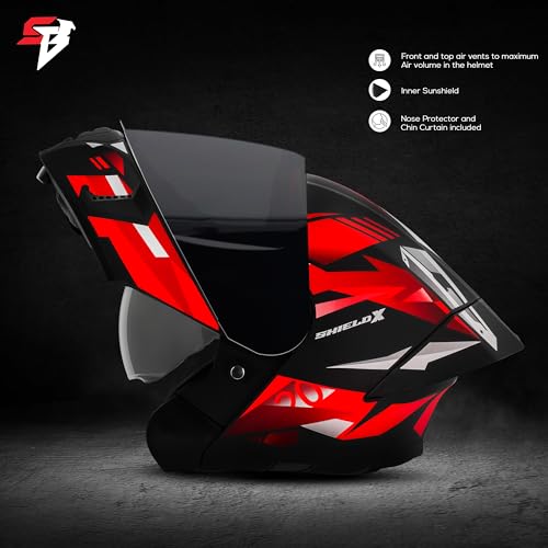Image of Steelbird SBA-20 Shield X ISI Certified Flip-Up Graphic Helmet for Men and Women with Inner Chrome Sun Shield