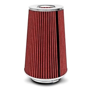 BEBODOFI High Performance Clamp-On Air Filter: 3 in/3.5 in/4 in (76 mm/89 mm/100 mm) Flange ID; 10.2 in (260 mm) Height; 6.1 in (155 mm) Base; 4.7 in (120 mm) Top, Round Tapered, Red