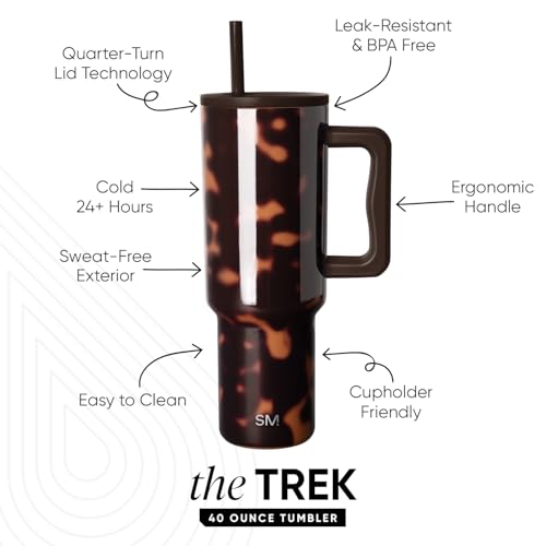 Image of Simple Modern 40 oz Trek Tumbler with Handle and Straw Lid | Cup Holder Friendly Insulated Stainless Steel Travel Mug | Tortoise