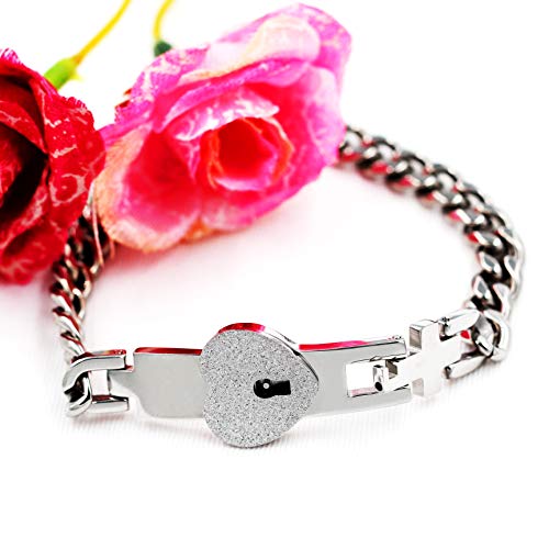 Uloveido Titanium Steel Cuban Chain Bracelets For Couples, His And Hers Square Heart Lock Bangles Set Matching Jewelry Set Y853 #TOP6