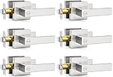 Hasmikit 6 Pack Square Door Lever Privacy Door Lock Handleset, Keyless Lockset Door Knobs Interior Door Knobs Storage Room Bathroom Set Reversible Keyless Flat Levers in Satin Nickel