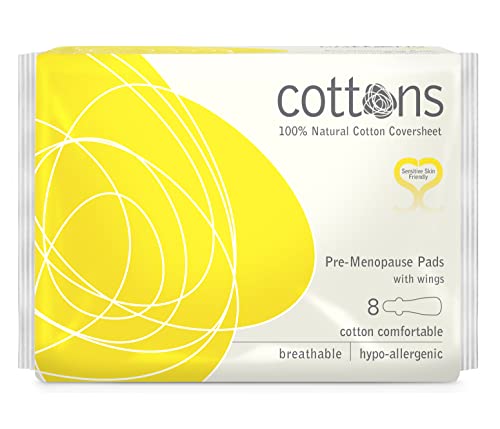 Cottons 100% Natural Pre-Menopause Pads With Wings, 8 Indivdually Wrapped #TOP13