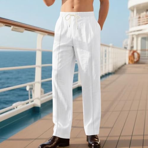 Mens Casual Linen Pants Elastic Waist Lightweight Breathable Loose Pleated Pants Fall Travel Beach Yoga Work Trousers4