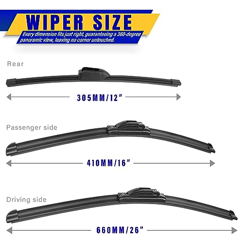 Image of 3 wipers Replacement for 2017-2021 2022 Kia Niro, Windshield Wiper Blades Original Equipment Replacement - 26 inch /16 inch /12 inch (Set of 3) U /J HOOK