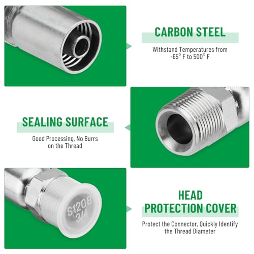 Image of 12 Pack NPTF Hydraulic Hose Fittings, 1 /2 inch I.D. Hose x 3 /4 inch NPTF Male with Protection Cover, Hydraulic Hose End Crimp Fitting Kits Compatible with U-Series Hoses