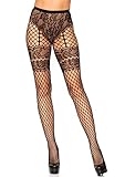 Leg Avenue Women's Industrial Fishnet Tights with Faux Garter, Black, O/S