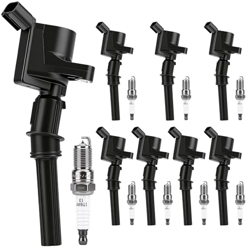 Autoexact Ignition Coil Pack and Iridium Spark Plugs Kit Fit for Ford 97-10 F150 99-16 E350 Super Duty Expedition F250 Crown Victoria E250 E150 Grand Marquis Town Car 4.6L 5.4L V8, #FD504 SP493 8 Sets