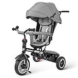 Baby Tricycle 8 in 1,Trike for Toddlers Age 1-6,Tricycle Stroller with Push Handle for Kids, Boy Girl Outdoor Toy Bike, All Terrain Rubber Wheel, Reversible Seat(Gray)