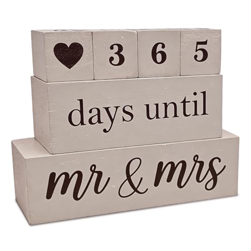 6 Pcs Wooden Engagement Gifts for Couples Wood Engagement Party Decorations Block Wedding Day Countdown Calendar Fiance Gifts for Women Future Mr Mrs Newly Engaged Couples Khaki
