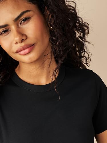 NEXT Mujeres Camiseta básica de Manga Corta con Cuello Redondo de algodón Puro Negro 34