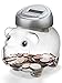 Younion Piggy Digital Coin Bank, Automatic Coin Counter Totals All U.S. Coins, Clear Money Saving Jar with LCD Display, Silver