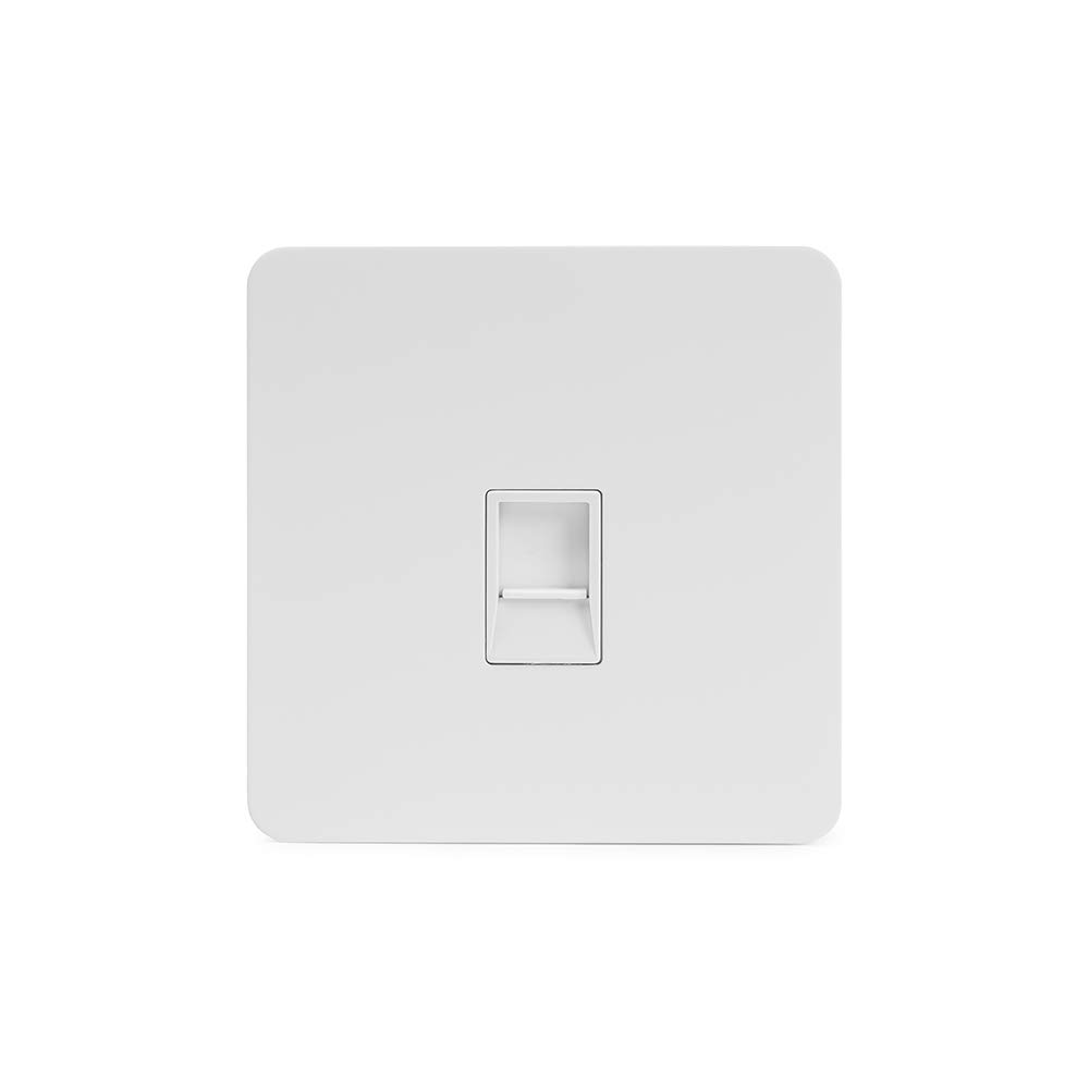 Soho Lighting White Metal Flat Plate 1 Gang Data Socket RJ45 Cat5 Wht Ins Screwless