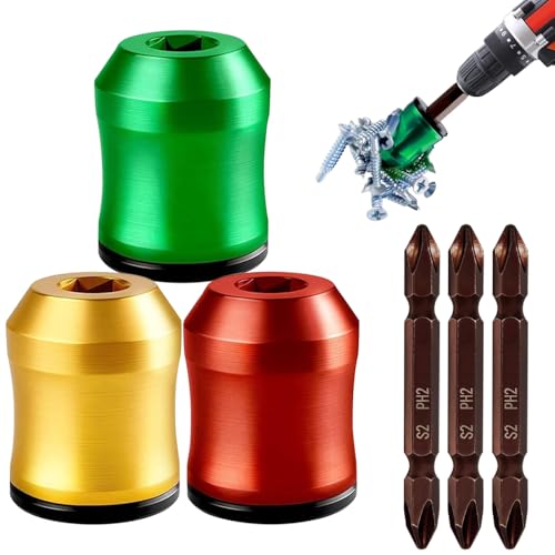Magnetizer & Demagnetizer Tool Set Screwdriver Head Magnetic Ring 3Pcs Alloy Magnetic Bit Rings & 3Pcs PH2 Bits Removable Universal Bit Holder for Drills Hex Power Bits DIY Household Repair Tool