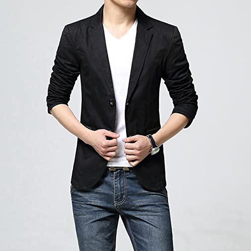 Dawwoti Blazer masculino slim fit casual com dois botões e lapela entalhada, paletó separado, Preto,