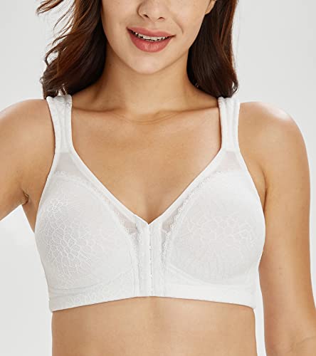 Image of Lemorosy Women's Plus Size Full Coverage Front Closure Posture Back Unpadded Wireless Double Support Minimizer Bra