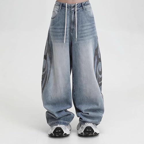 Baggy Jeans Men Washed Graphic Flame Wide Leg Denim Pants Men Y2K Parachute Streetwear for Skater Jeans2