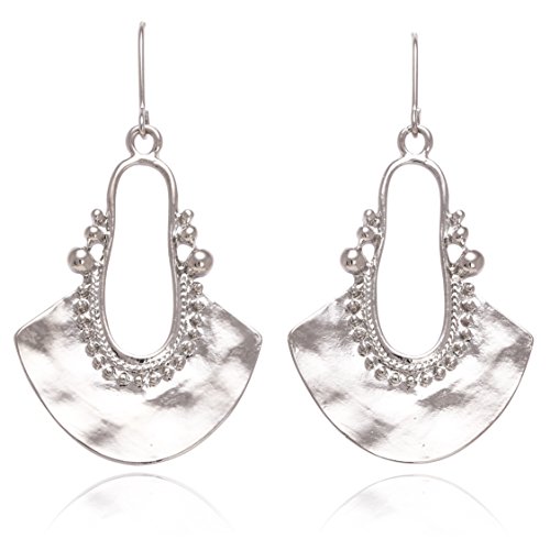 Bonaluna Women's Boho Chic Hammered Drop Earrings Silver