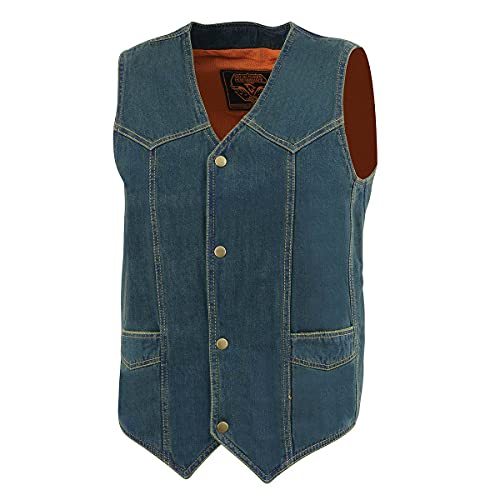 Milwaukee Leather Dm1310 Men's Blue Denim Classic Snap Front Biker Vest - Large #TOP4