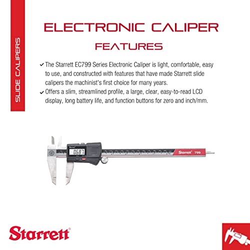 Starrett Stainless Steel Electronic Slide Caliper - 0-8" Range.0005" Resolution, Lcd Display, Fine Adjustment Thumb Wheel, In/Mm Conversion - Ec799A-8/200 #TOP1
