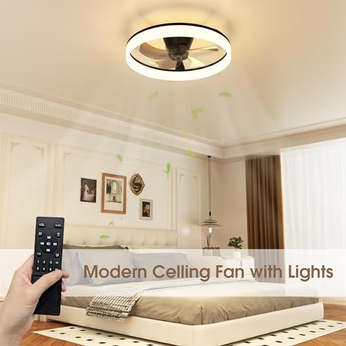 NIORSUN 50cm Ceiling Fans with Lights and Remote, 6 Speeds Modern Smart LED Ceiling Fan Light, 3000K-6500K Dimmable Quiet Fan Lights Ceiling for Bedroom Living Room Dining Room (Black) - 6