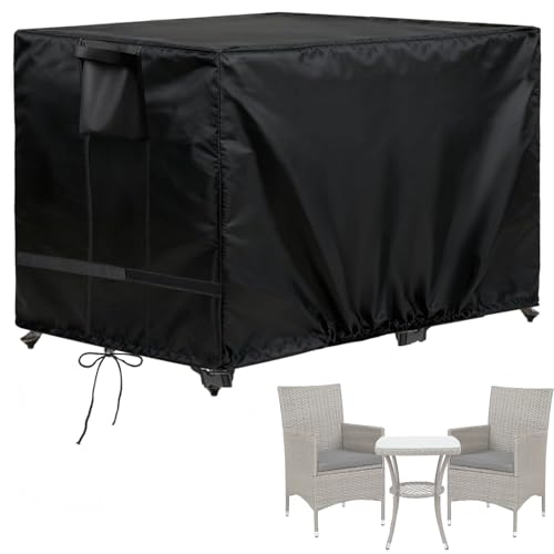 Image of Flymer Outdoor Bistro Set Cover, Waterproof Windproof Table Cover for 3 Pieces Furniture Set, 420D Heavy Duty Rattan Garden Furniture Covers with Air Vents, 170L x 65W x 87H cm, Black