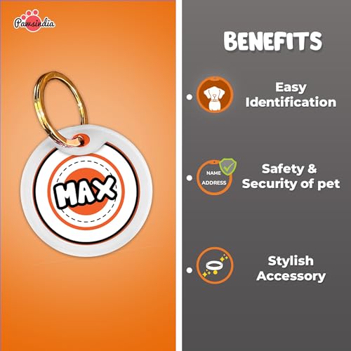 Image of Pawsindia Reflective Collar with Name Tag for Small & Medium Nylon Dogs, 0.75 Inches Wide and Adjustable Length Comes with Customize Name Tag - Orange