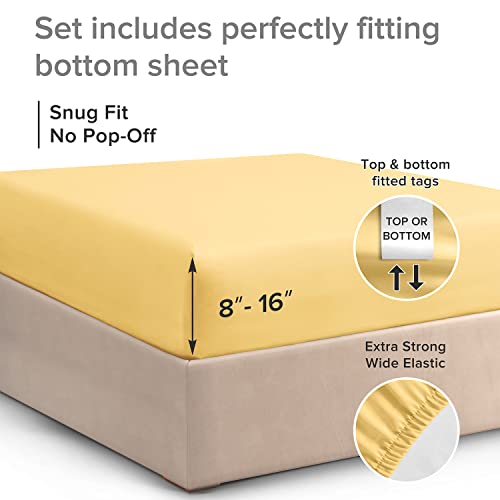 Full Fitted Sheet - Single Fitted Deep Pocket Sheet - Fits Mattress Perfectly - Soft Wrinkle Free Sheet - 1 Fitted Sheet Only – Yellow #TOP2