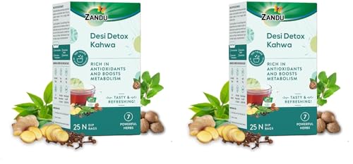 Image of Zandu Desi Detox Kahwa Use The Power Of Green Tea | Metabolism Booster & Natural Detoxifier | Supports Overall Health & Well-Being (25 Tea Bags), 100 gram (Pack of 2)