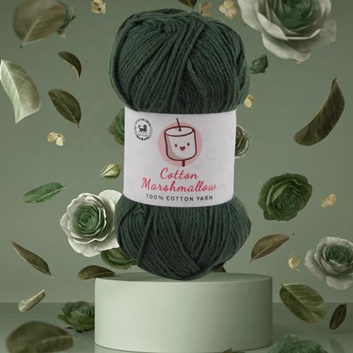 Image of NESTNHAVEN Cotton Marshmallow 100% Cotton Yarn - (50 g, 130 m) - Luxury Yarn for Crochet, Amigurumi, Embroidery, Toys, Garments, Flowers and Hobby Projects (Deep Green)