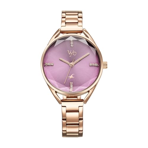 Fastrack Vyb Quartz Analog Purple Dial Rose Gold Alloy Strap Watc...