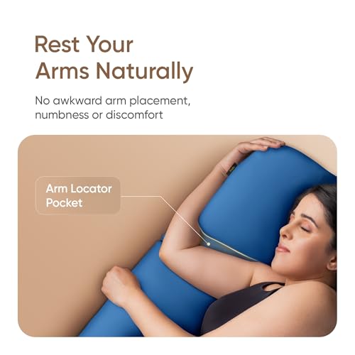 Image of Frido Maternity U-Shaped Pillow | 360 Full Body Pregnancy Support | Detachable Arm & Arm Locator Pocket | Support for Back, Belly, Hips & Legs | 50 inch Soft Suede Velvet Cover | Blue