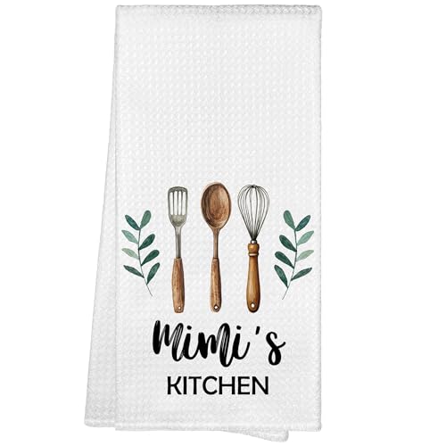 WAITPI Mimi's Kitchen Towels, Mimi Grandma Christmas Birthday Gifts Hand Towels for Mimi Grandma from Grandkids, Rustic Farmhouse Decorative Tea Dish Towels for Room Mother's Day Decor 16x24 in