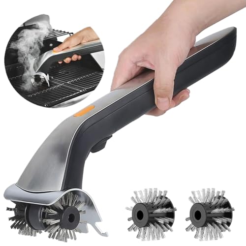 Cepillo eléctrico inalámbrico recargable con cerdas de acero inoxidable y raspador para asar al aire libre sin esfuerzo, incluye cabezales reemplazables