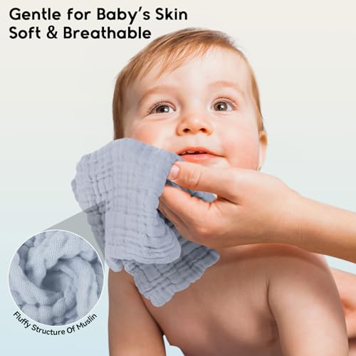 Image of Unnivoll Muslin Burp Cloths Baby 12''X12'', Baby Washcloths 6 Pack, 100% Cotton Baby Wash Cloths Absorbent and Soft for Newborn Infants Kids Boys Girls - Gradient Blue
