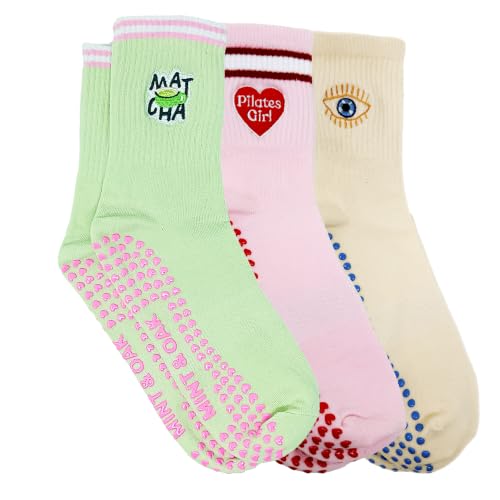 Image of Mint & Oak Pilates Socks with Grips for Women, Ankle Length Non-Slip Yoga Socks, Cotton Ideal For Yoga, Pilates, Gym, Workout, Cute Women's Gift