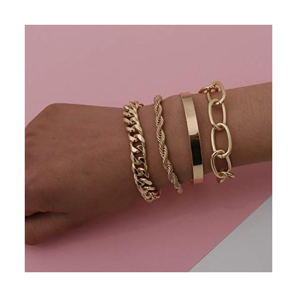 fxmimior-Dainty-Boho-Gold-Silver-Chain-Bracelets-Set-for-Women-Adjustable-Fashion-Beaded-Chunky-Flat-Cable-Chain-Punk-Bracelets-Jewelry-for-Women-Girls-Gift-Set-of-4-Gold fxmimior Dainty Boho Gold Silver Chain Bracelets Set for Women Adjustable Fashion Beaded Chunky Flat Cable Chain Punk Bracelets Jewelry for Women Girls Gift Set of 4 (Gold)