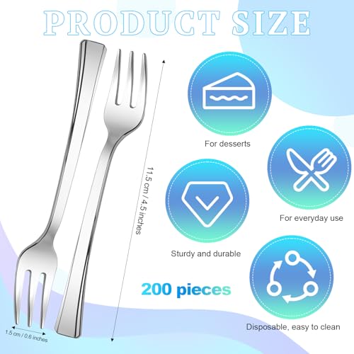 Dyrfolm 200 PCS Plastic Mini Forks,4.5 Inch Silver Plastic Forks,Mini Tasting Fork,Disposable Appetizer Fork for Parties, Tastings, Picnics, Cocktail Events by Dyrfolm - Image 2