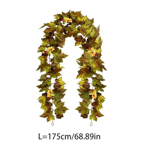 2PCS 5.7FT Faux Autumn Halloween Garland with Green Maple Leaf and Berries (Gold) - image 7