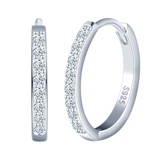 CPSLOVE Brincos elegantes de prata 925 para mulher e menina brincos brincos brincos de zircônia aros de diâmetro 1,4 cm, Prata, Zircónia