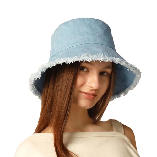Image of CHOK.LIDS Frayed Bucket Hats for Women Men Unisex Trendy Washed Cotton Floppy Wide Brim Boonie Outdoor Summer Beach Headwear
