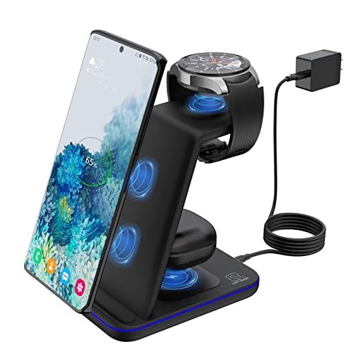 Trådlös laddare, ZHIKE 3-i-1 trådlös laddare med QC 3.0-adapter 15 W Qi-laddningsstation kompatibel med iPhone 12-serien, Samsung S20/Note 20/S10, Galaxy Active 2,1/Gear S3/S2/Sport och Buds