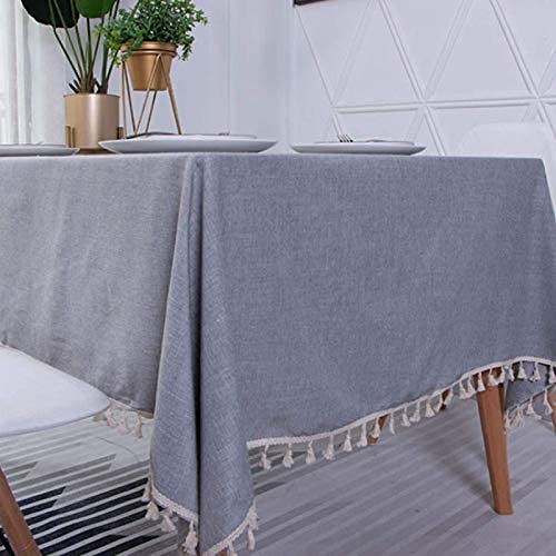 Nappe en rouleau gris coton lin à franges pour table de salon - 2